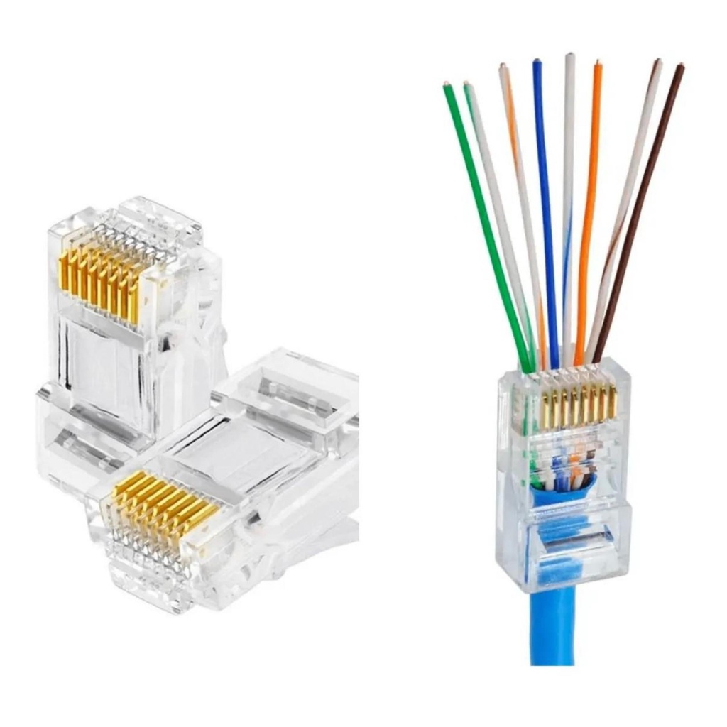 Kit 100 Unidades Conector Rj45 Cat5e Rede Lan Plug Ethernet EXBOM