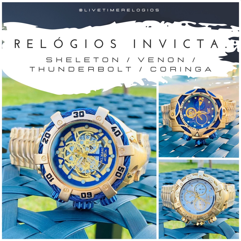 Rel Gio Invicta Thunderbolt Skeleton Coringa Hibryd Venon Dourado