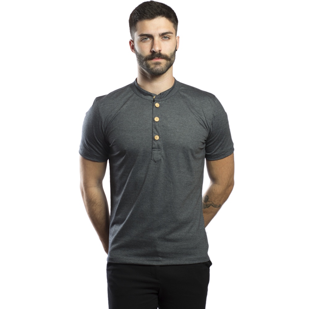 Camiseta Gola Padre Slim Camisa Henley de Botão Feito de Malha