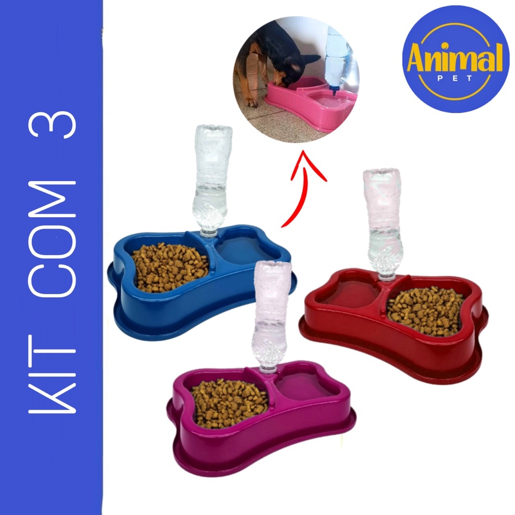 Comedouro Bebedouro Cachorro Gato Pet Duplo Kit C Suporte