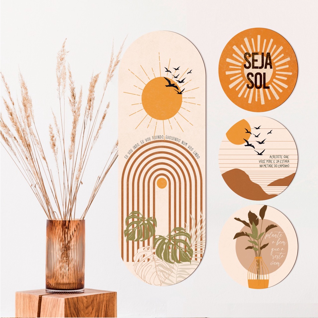 Kit 4 Placas Decorativas Good Vibes Mensagens Inspiradoras