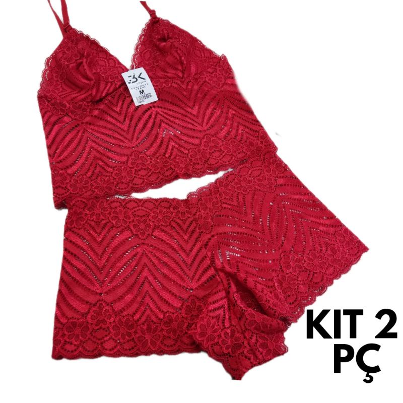 Kit Conjunto Lingerie Plus Size Espera Marido Cropped Calesson Calcinha