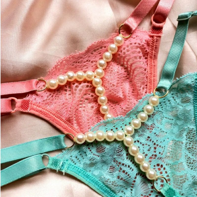 Calcinha de tule ou renda pérolas atrás lingerie sexy sensual