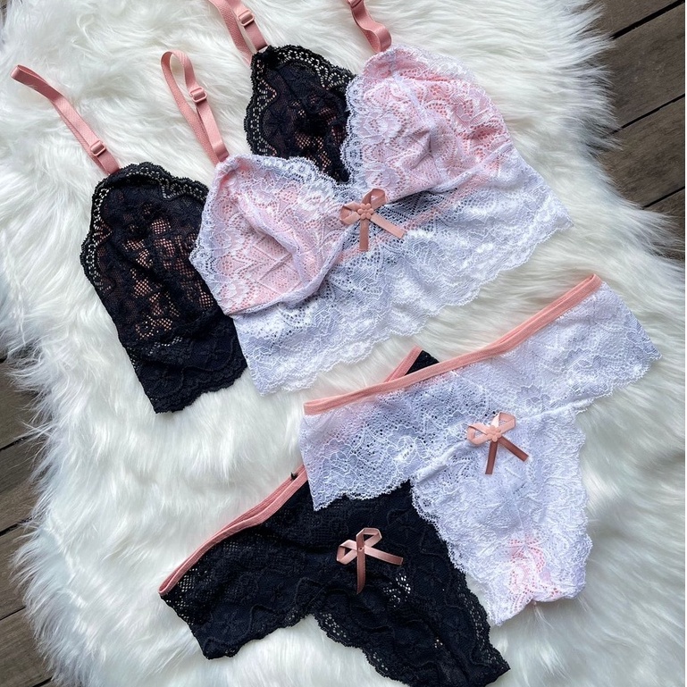 Conjunto Feminino Lingerie Em Renda Sutiã Sem Bojo Forro Calcinha