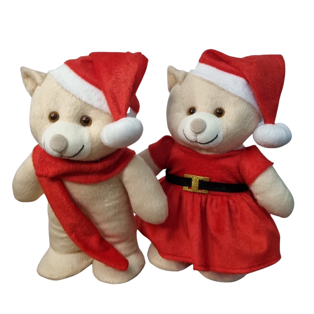 Kit 2 urso ursinho de pelúcia papai mamãe noel 30cm decoração