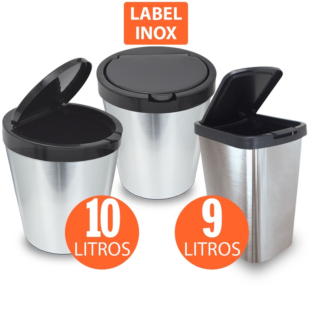 Lixeira Cesto 09 Litros 10 Litros Inox Tampa Click Banheiro