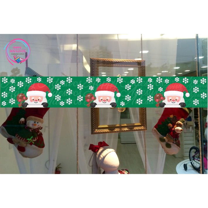 Faixa Para Decorar Vitrine Natal Papai Noel Adesivo Feliz Natal Vidro