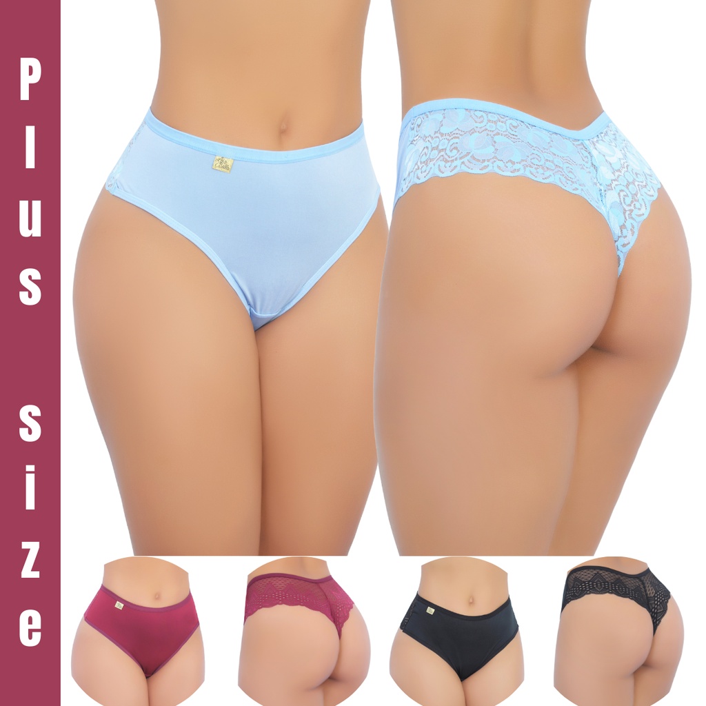 Kit Calcinha Plus Size Sensual Fio Dental Lingerie Sexy Renda Tang O