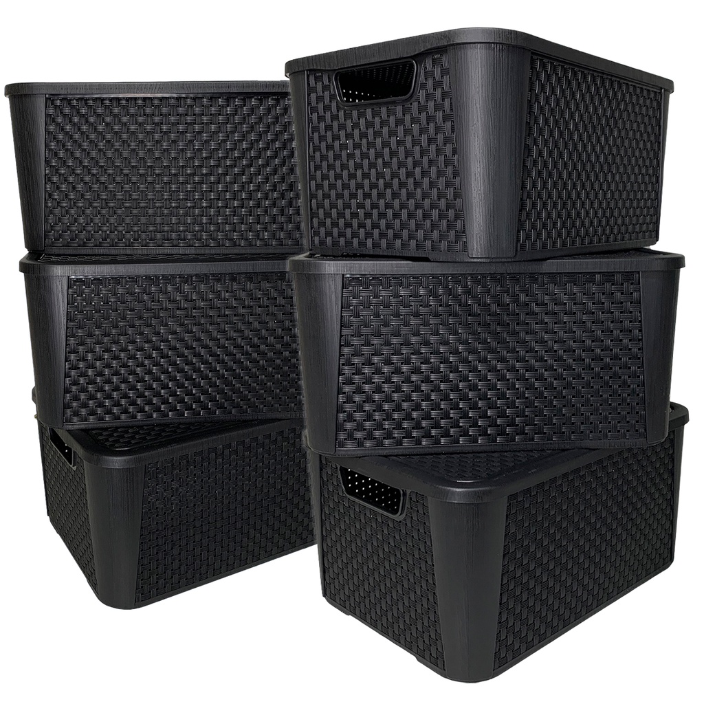 Kit Caixas Organizadoras Casa Empilh Vel Grande Rattan Preto