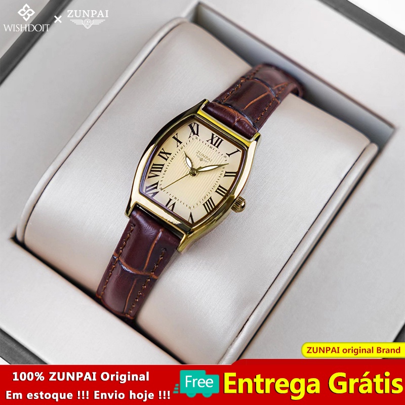 Zunpai Rel Gio Para Mulher Original Prova D Gua Pulseira De Couro