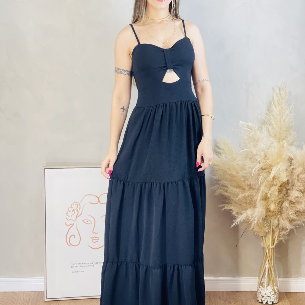 Vestido Longo Em Tecido Duna Bojo E Abertura Frontal Shopee Brasil