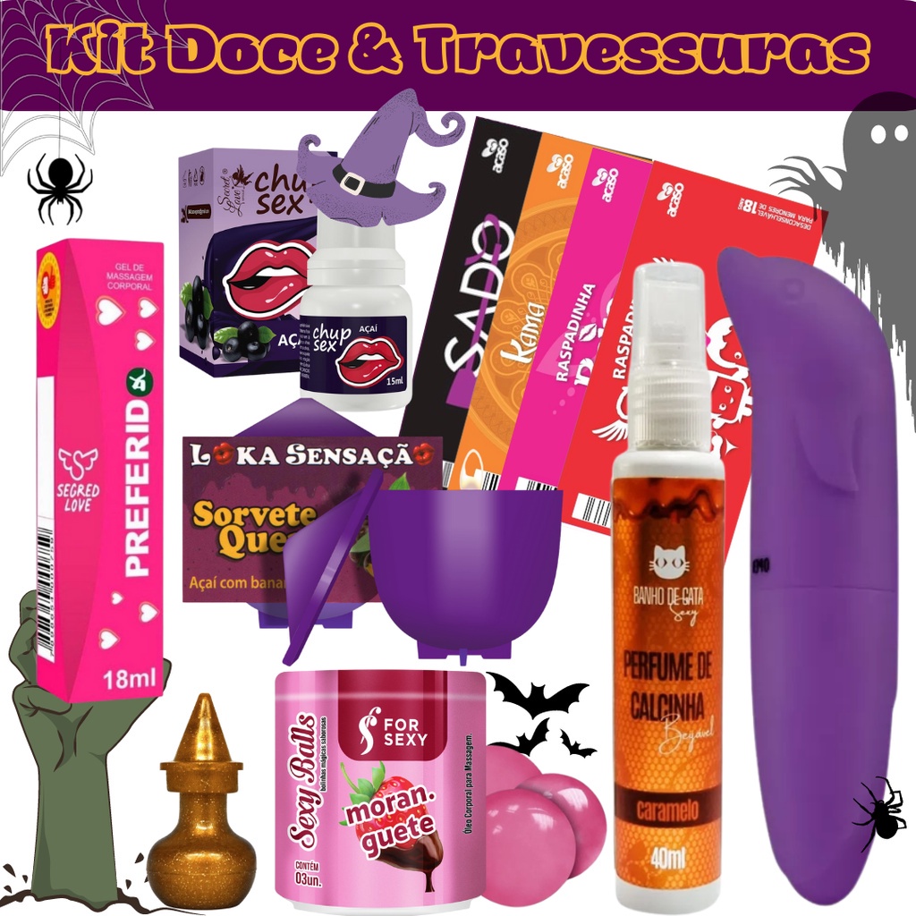 Kit Sex Shop Doce E Travessuras Hallowen 11 Itens Vibrador Golfinho