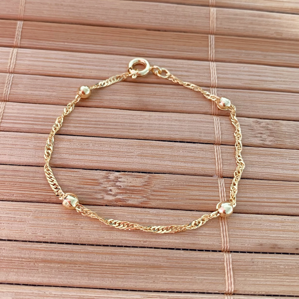 Pulseira Banhada A Ouro Infantil Bolinhas Corrente Singapura Shopee