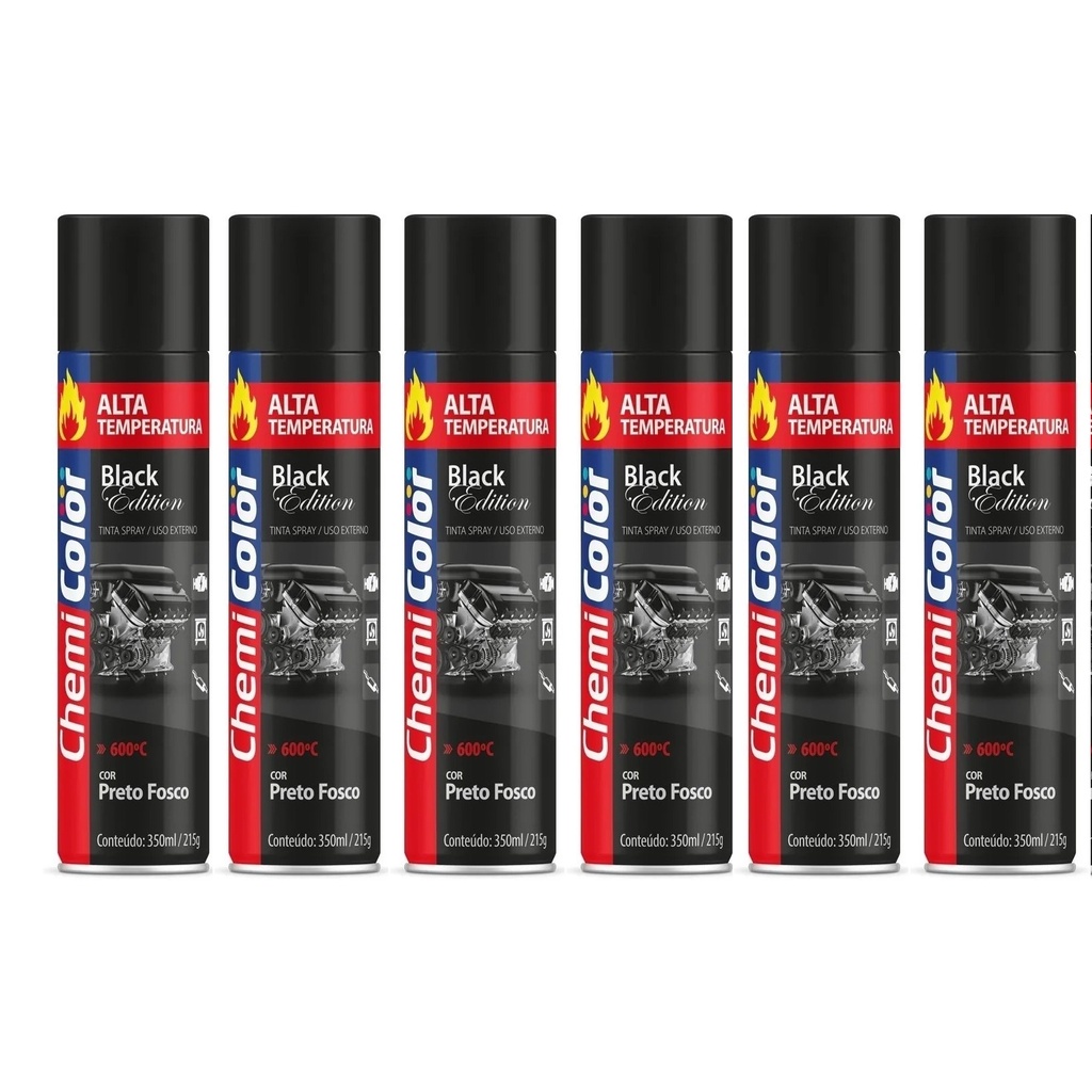 6 Tinta Spray Alta Temperatura Preto Fosco Chemicolor 350ml Shopee Brasil