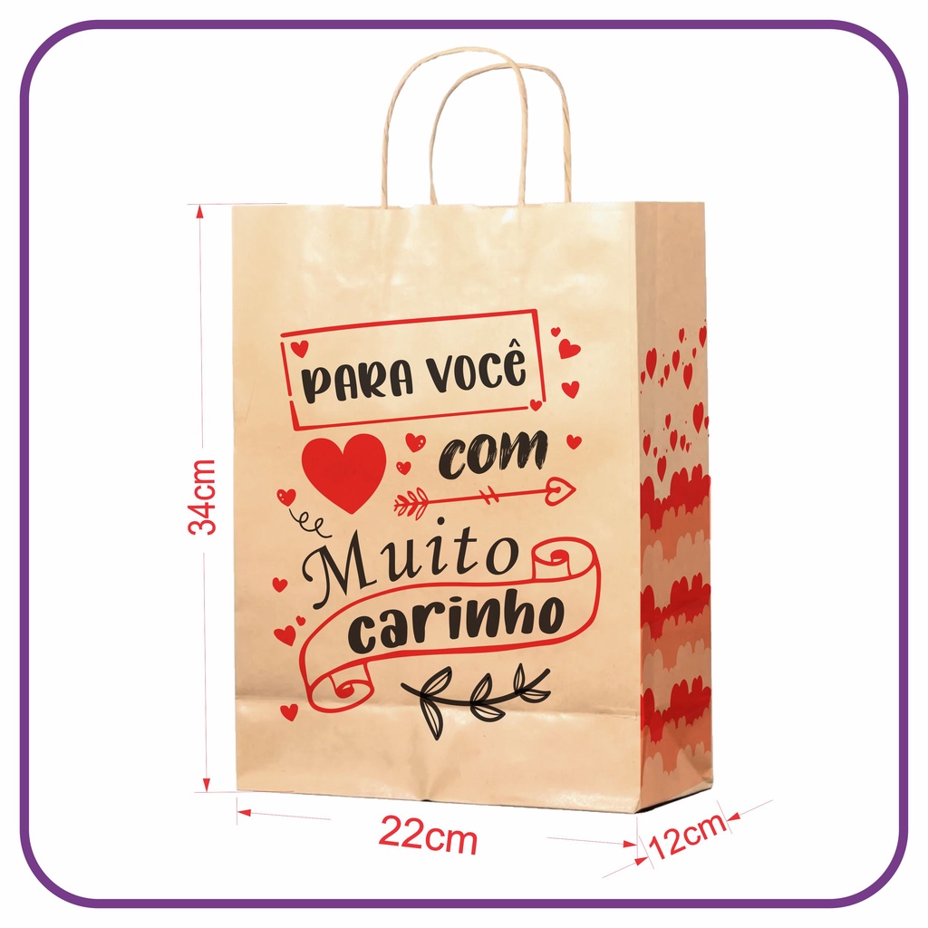 Sacola Kraft Para Presente 50 Unidades M 22x12x34 MC Shopee