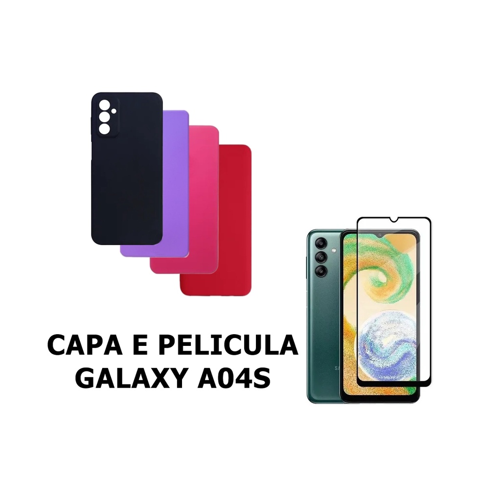 Capa De Silicone Aveludado Colorida E Pelicula 3D 9D Compativel A04s