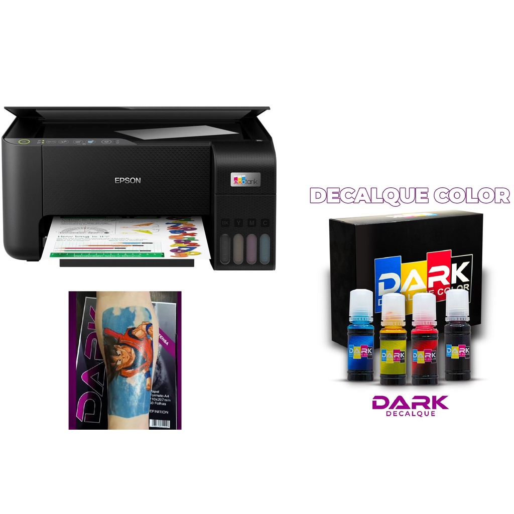 Kit Impressão decalque colorido c Epson L3250 e tinta Dark Shopee Brasil