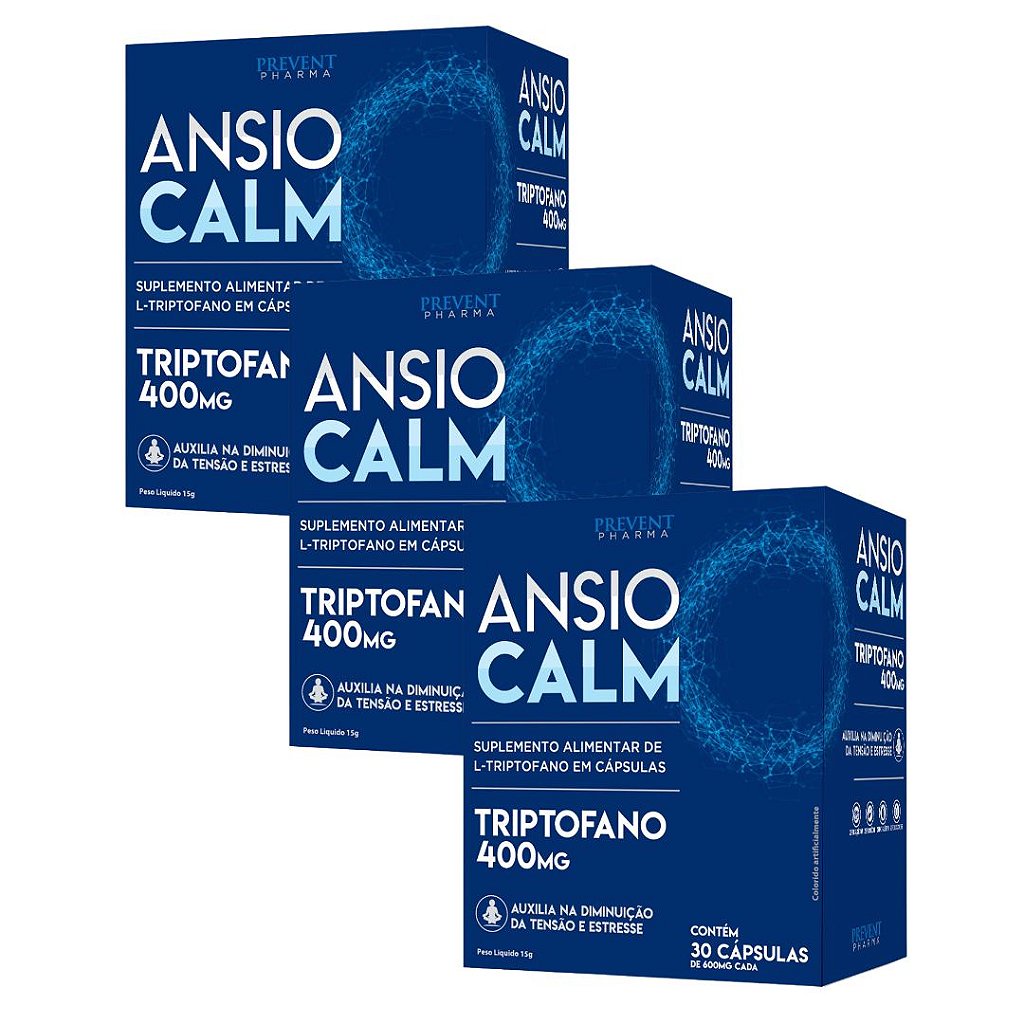 Kit 3uni Ansiocalm L triptofano 400mg 30 cáps Prevent Pharma