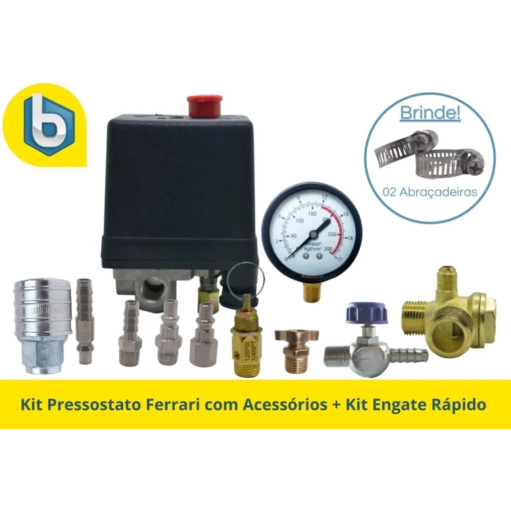 Kit Pressostato Para Compressor Ferrari Schulz Motomil E Chiaperini