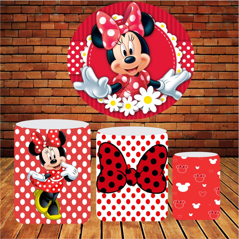 Kit Painel Minnie Vermelha Redondo Capa De Cilindro 10 Shopee Brasil