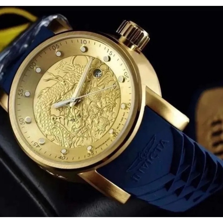 Rel Gio Invicta Yakuza Dourado Azul Pulseiras Azul Marrom Branca Preta