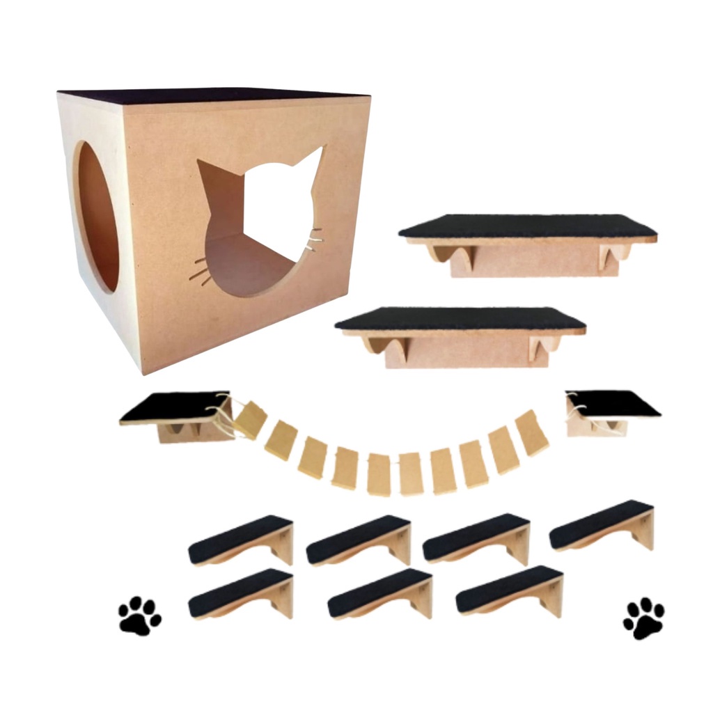 Kit Play Nicho Gatos Toca Escada Ponte Prateleira 11 Pcs Mdf Shopee