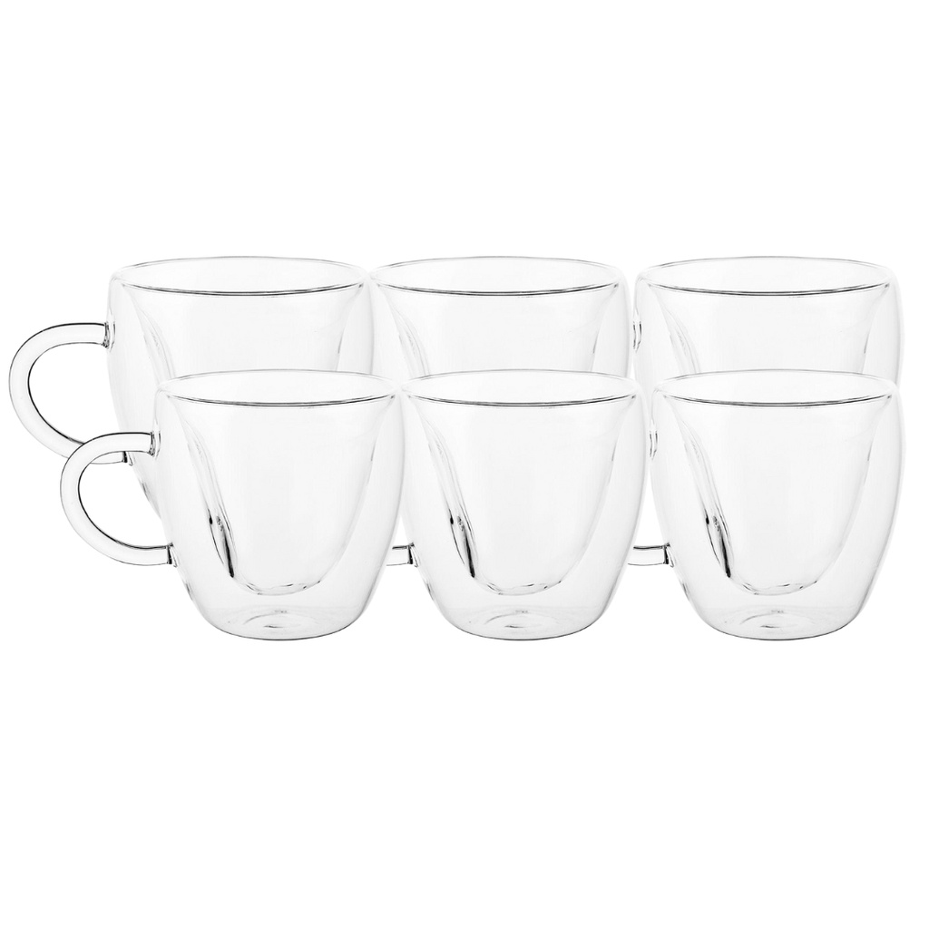 Kit 6 Caneca Xícara Vidro Parede Dupla Cappuccino Café 180ml Shopee