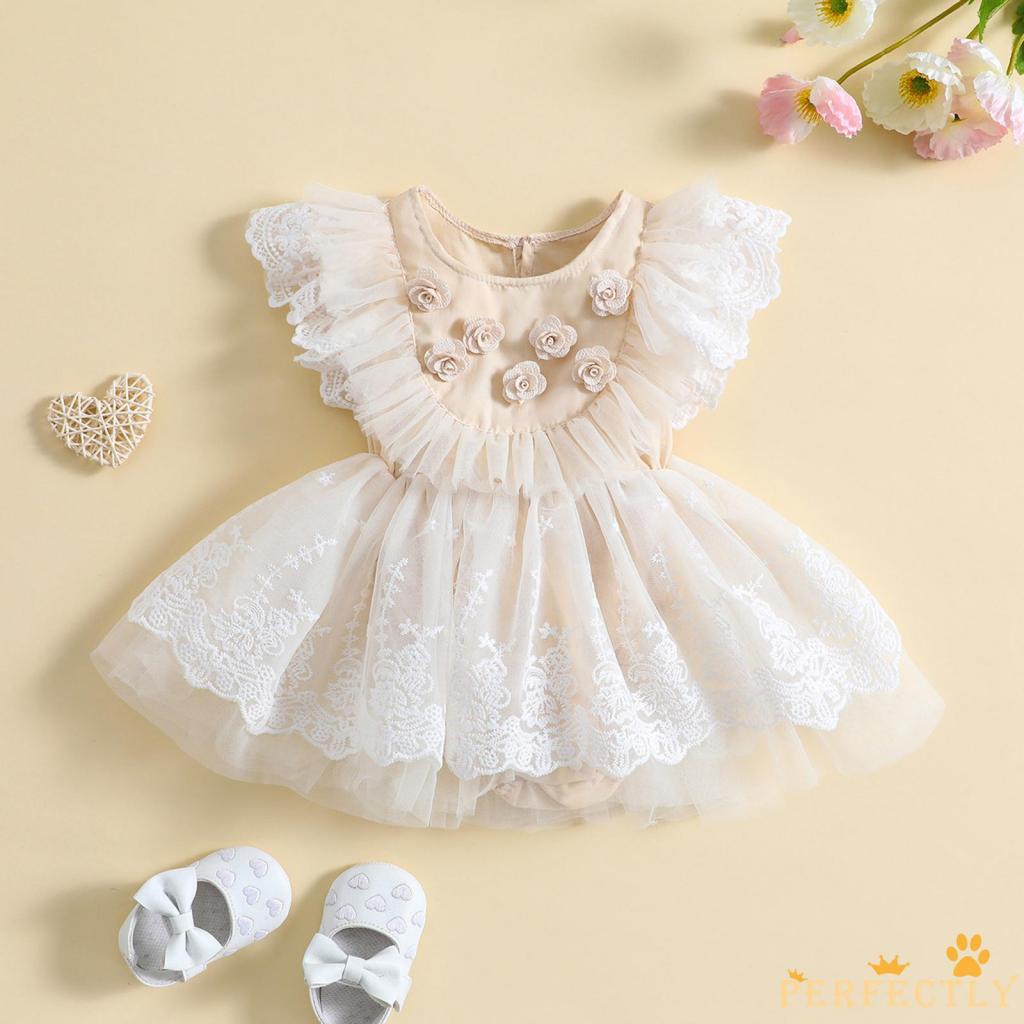 Vestido Perfeito Beb Meninas Romper Manga De Mosca De Tule De Renda