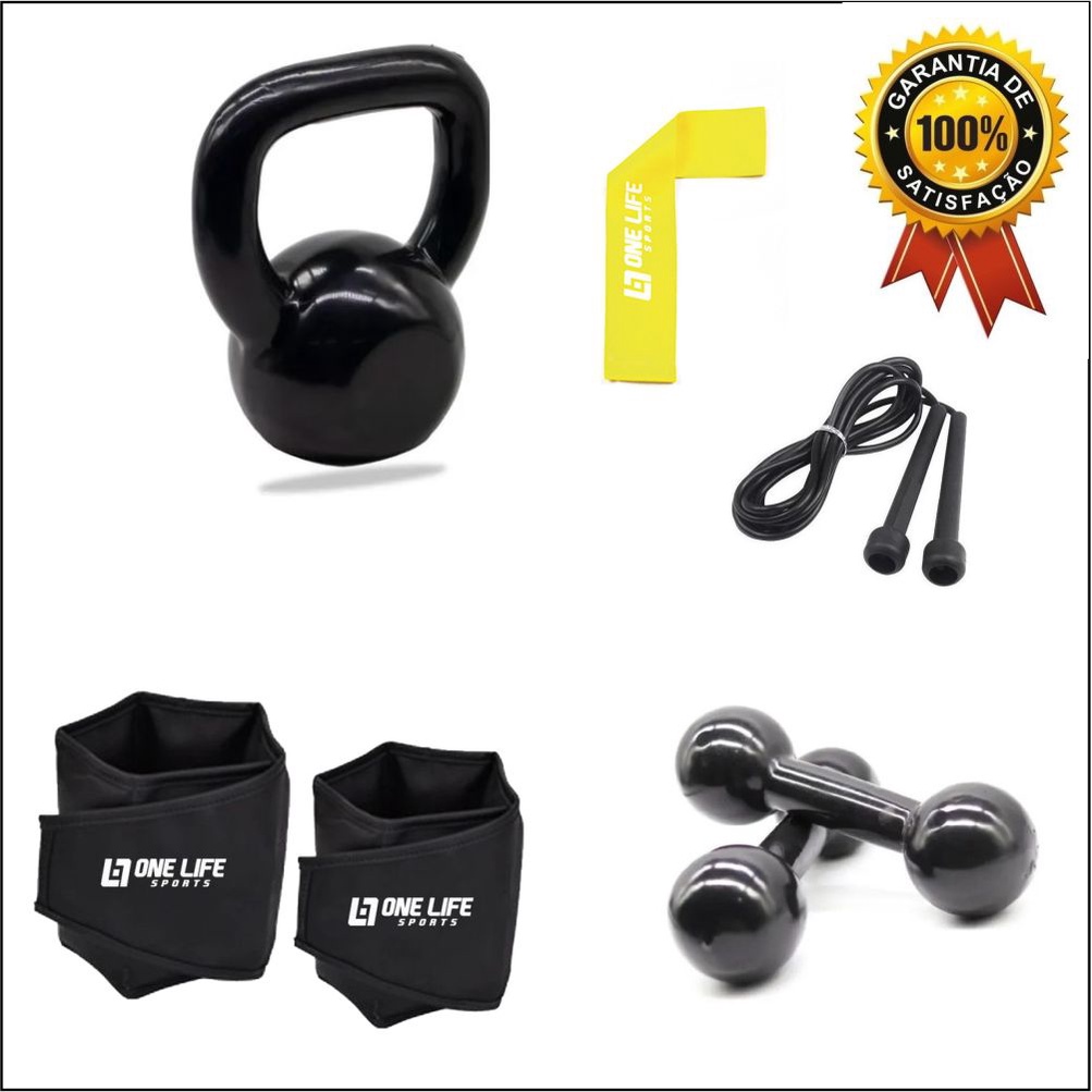 Kit Treino Em Casa Par Caneleira 3Kg Par Halter 3 Kg Kettlebell 4