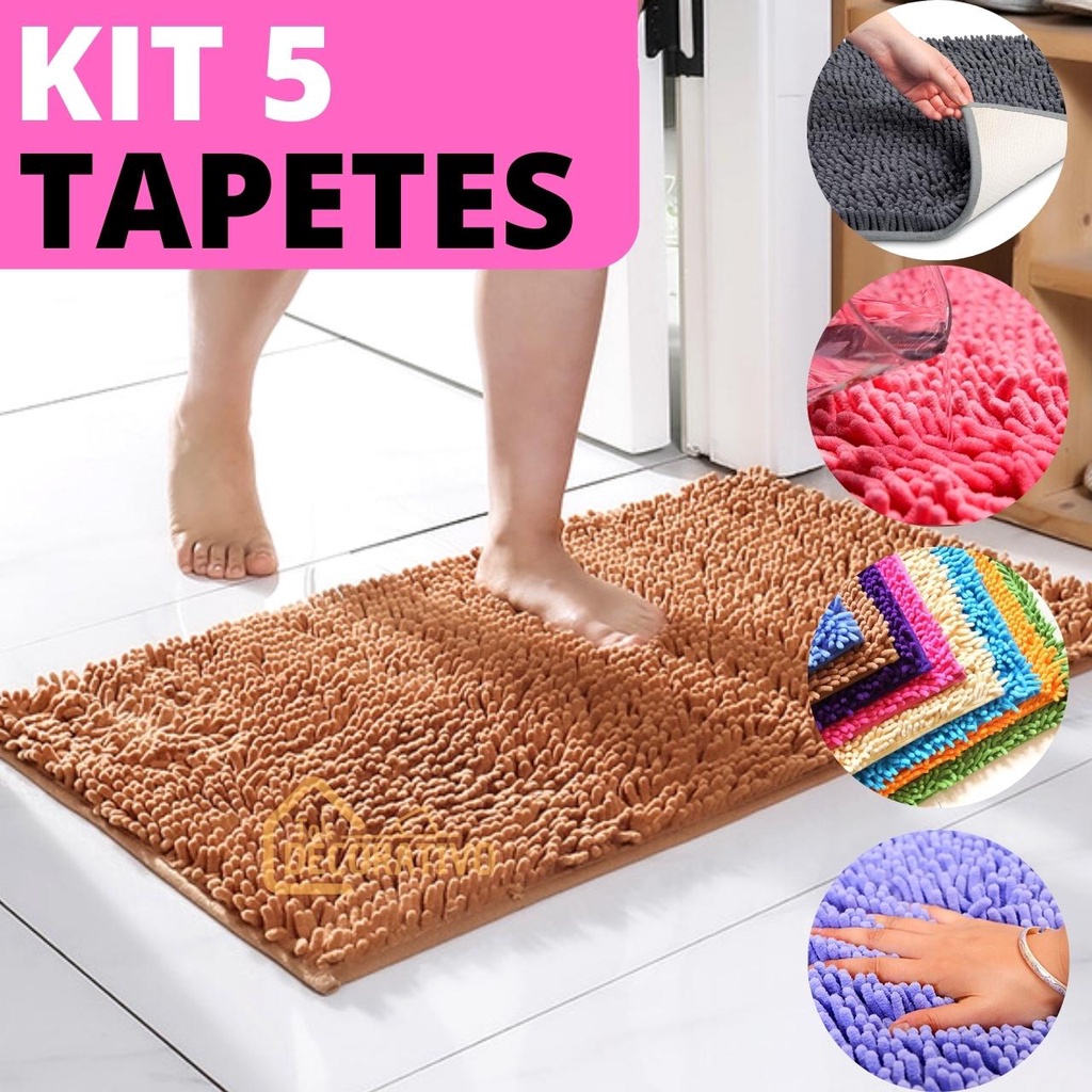 Kit Tapete Macarr O Bolinha Antiderrapante Tapete De Microfibra