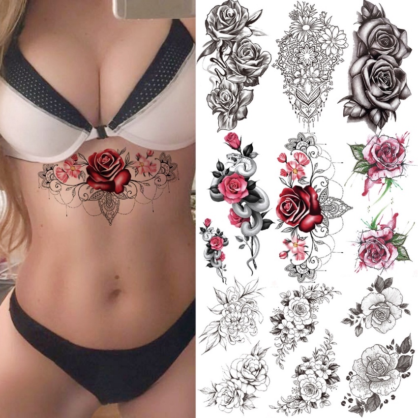 Tatuagem Temporária De Renda 3D Rosas Para Mulheres Cobra De Henna