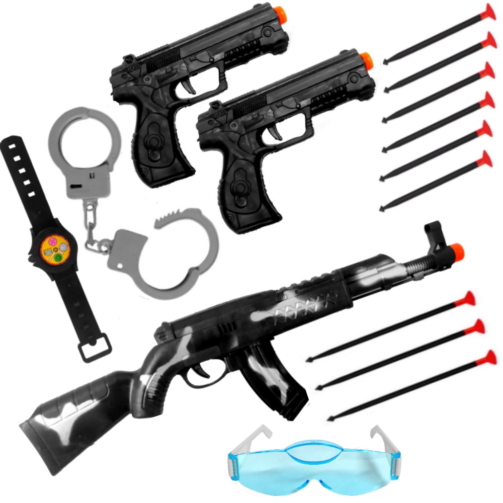 Kit 3 Arminhas de Polícia de Brinquedo do Tipo Nerf Dardos que Grudam