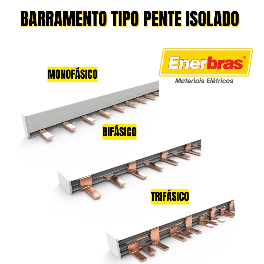 KIT BARRAMENTO TIPO PENTE ISOLADO 12 POLOS MONOFÁSICO BIFÁSICO