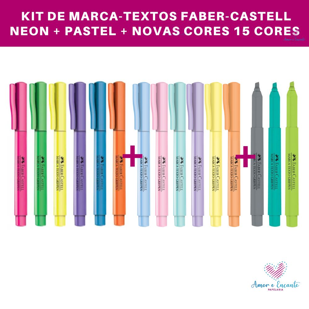 Kit De Marca Textos Fluorescentes Pastel Grifpen Novas Cores Faber