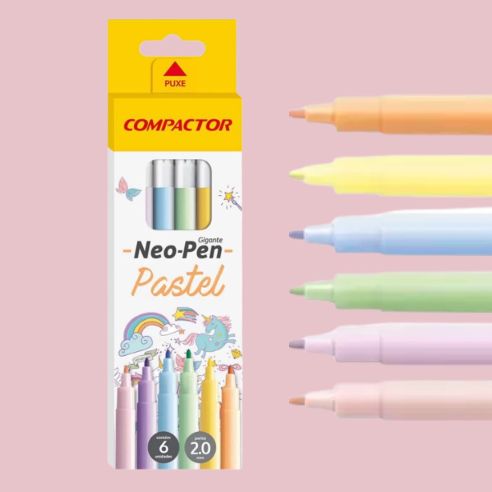 Caneta Hidrográfica Neo Pen Gigante Pastel 6 Cores COMPACTOR Shopee