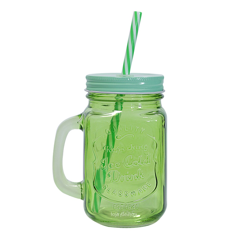 Caneca Vidro Tampa Canudo Jarra Cerveja Drink Mason Jar S Shopee Brasil