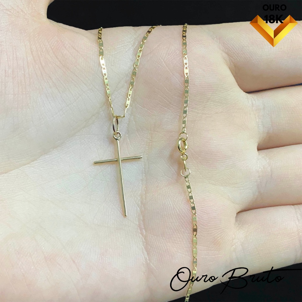 Conjunto Feminino De Ouro K Piastrine Cm Pingente Crucifixo Agulha