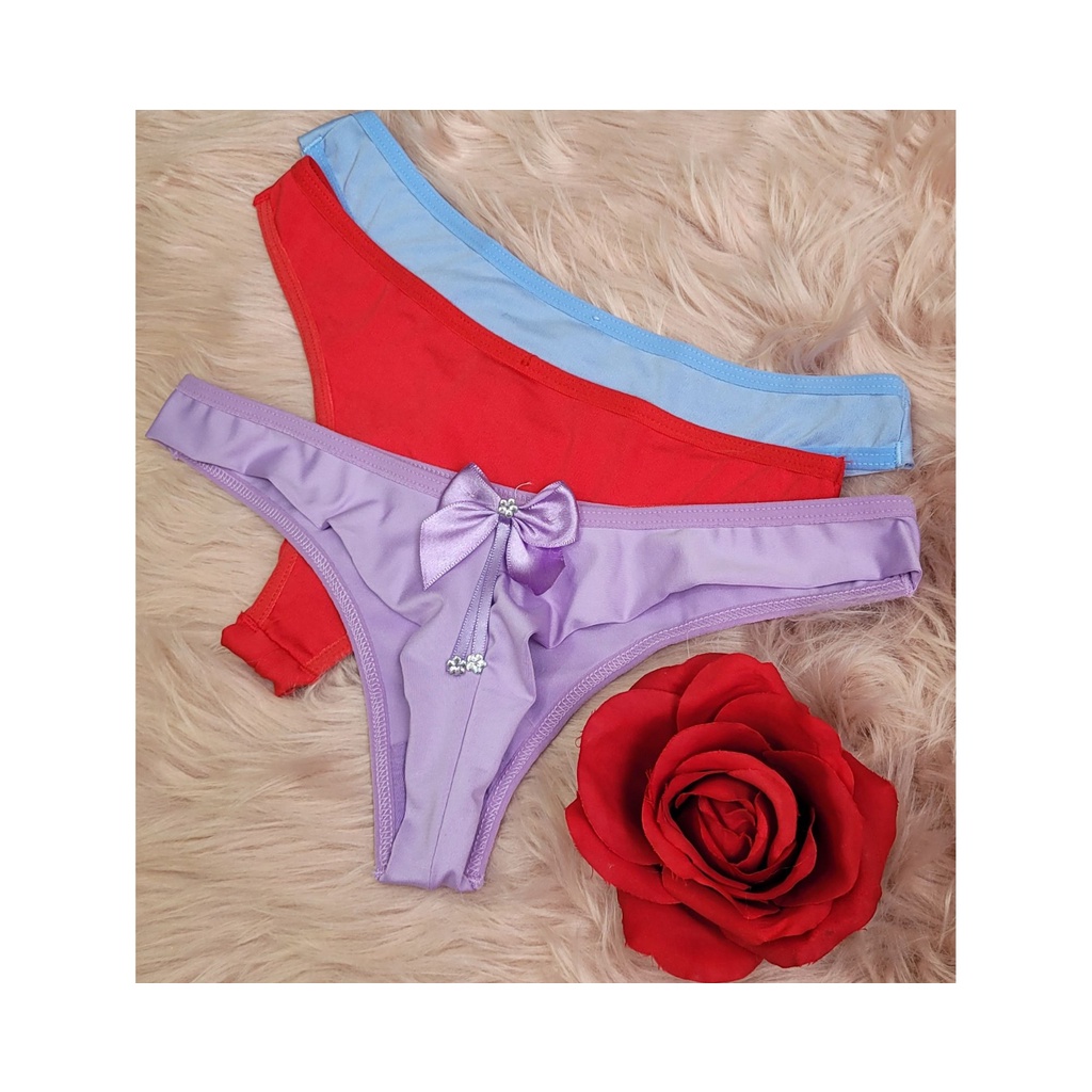 Kit 3 Calcinha Tanga Levanta Bumbum Fio Duplo Feminina Lingerie Moda