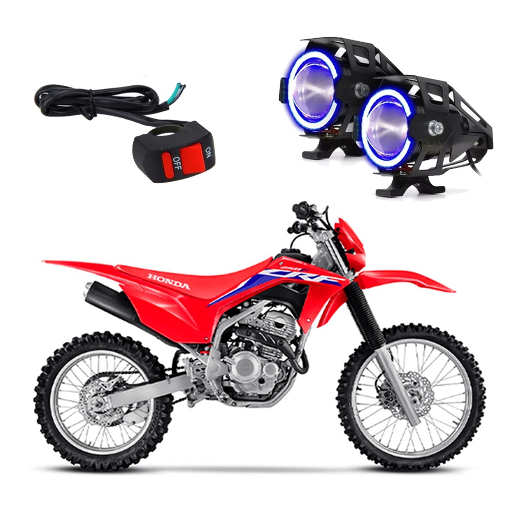 Par Farol De Milha Angel Eye U7 Mini Azul Para Moto Honda CRF 230F 2007