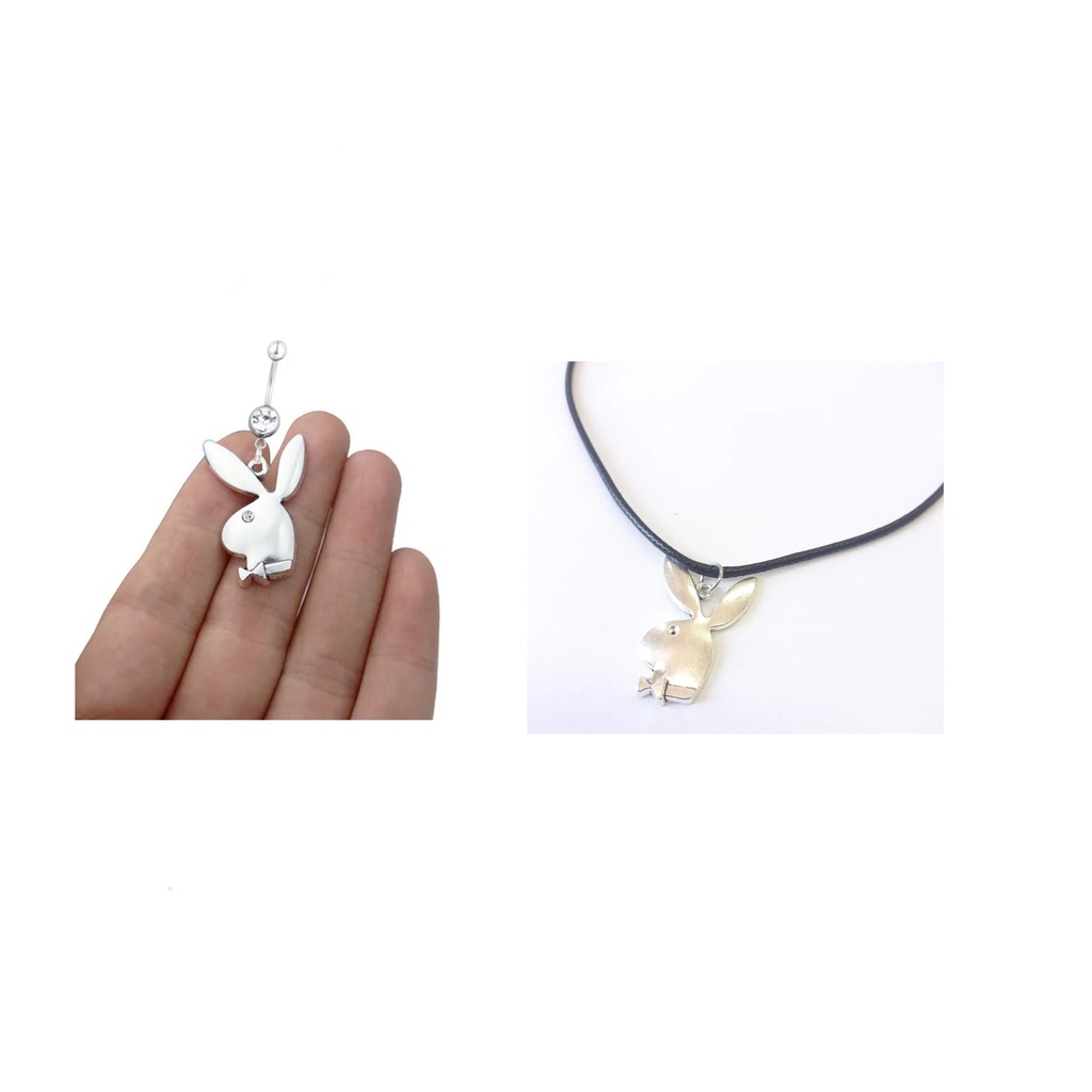 CONJUNTO COLAR PIERCING COELHO PLAYBOY PRATEADO STRAS Shopee Brasil