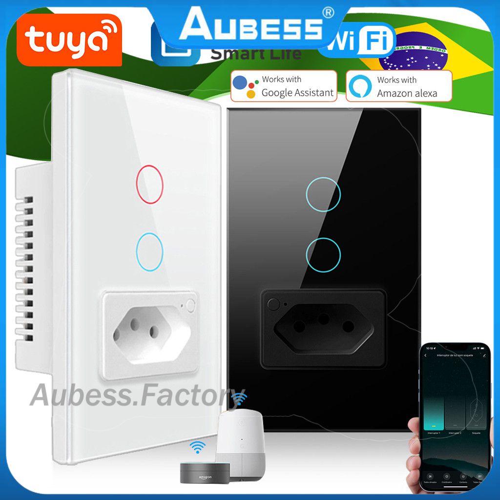 Aubess Tuya Wifi Switch Wall Interruptor Inteligente Gang Glass