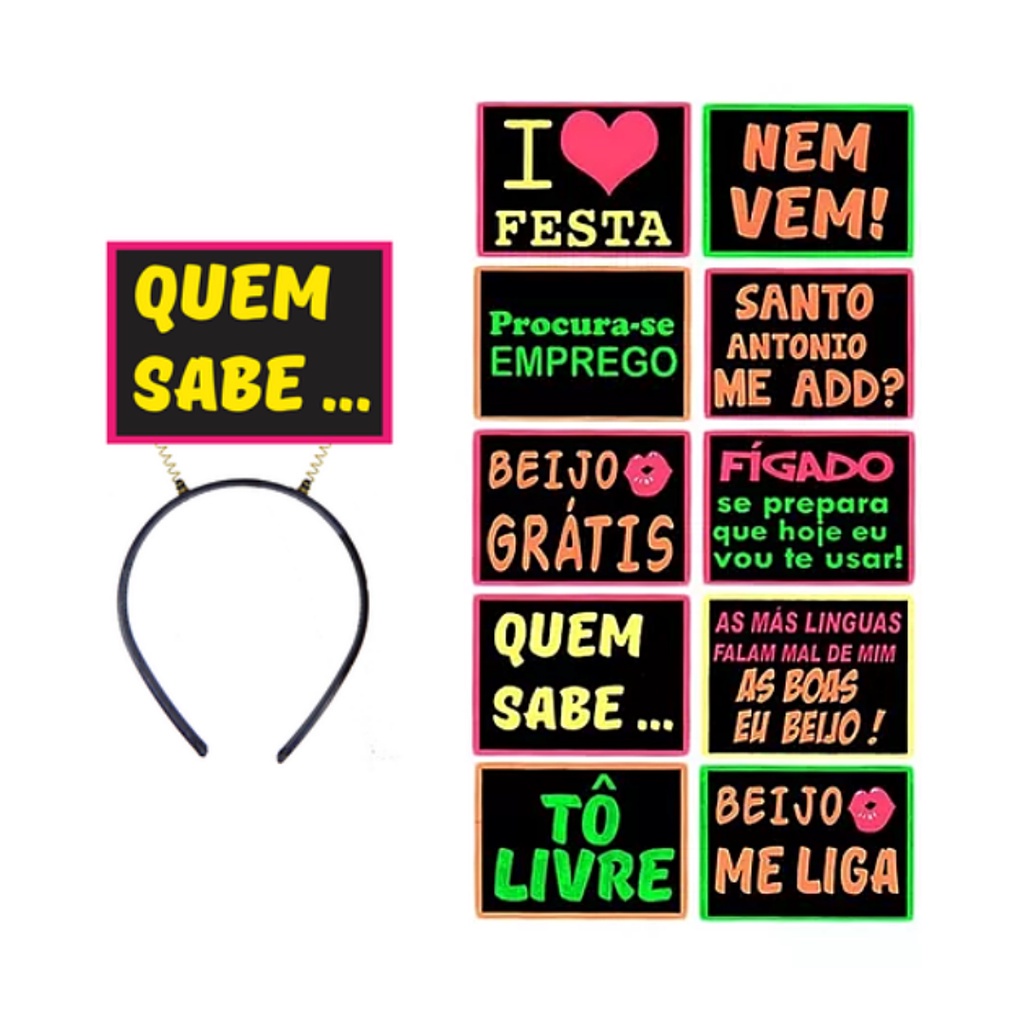 10 Tiaras Plaquinhas Balada Neon N Frases Divertidas Shopee Brasil