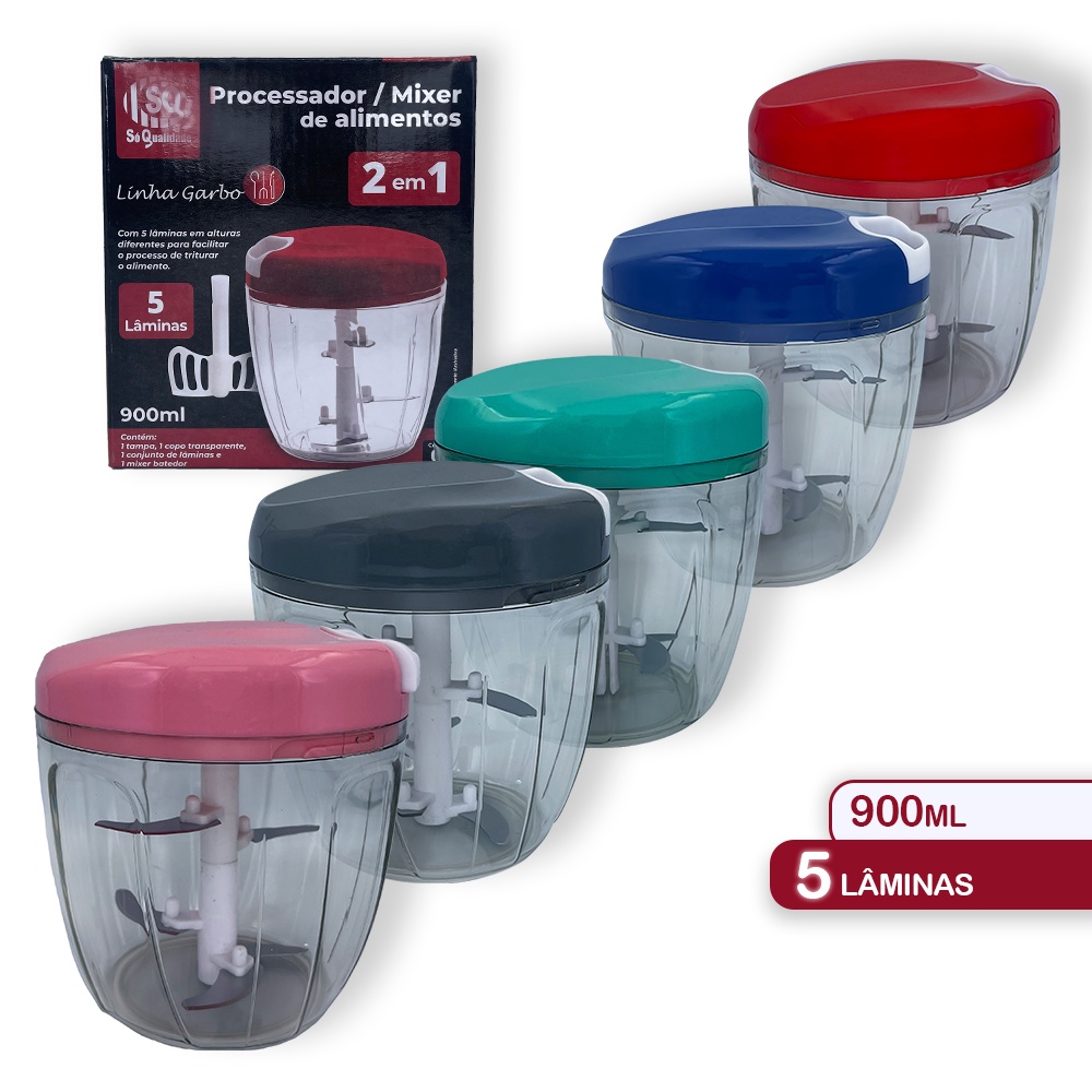 Processador Alimento Manual Grande 5 Lâminas Inox 900ml 2 em 1 Shopee