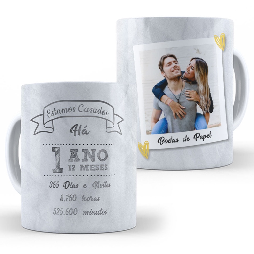 Caneca Bodas De Papel 1Anos De Casamento Nome Do Casal Foto E