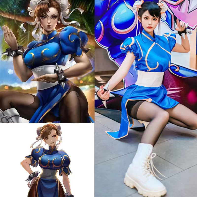 Jogo Street Fighter Chun Li Cosplay Traje Mulher E Menina Batalha De