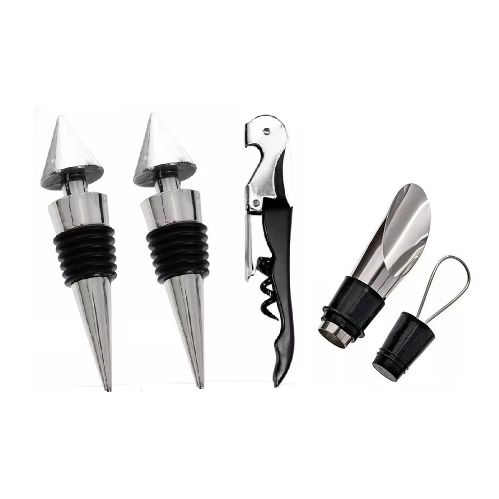 Kit Abridor Vinho Saca Rolhas Inox Bico Tampa Rolha Bico Dosador