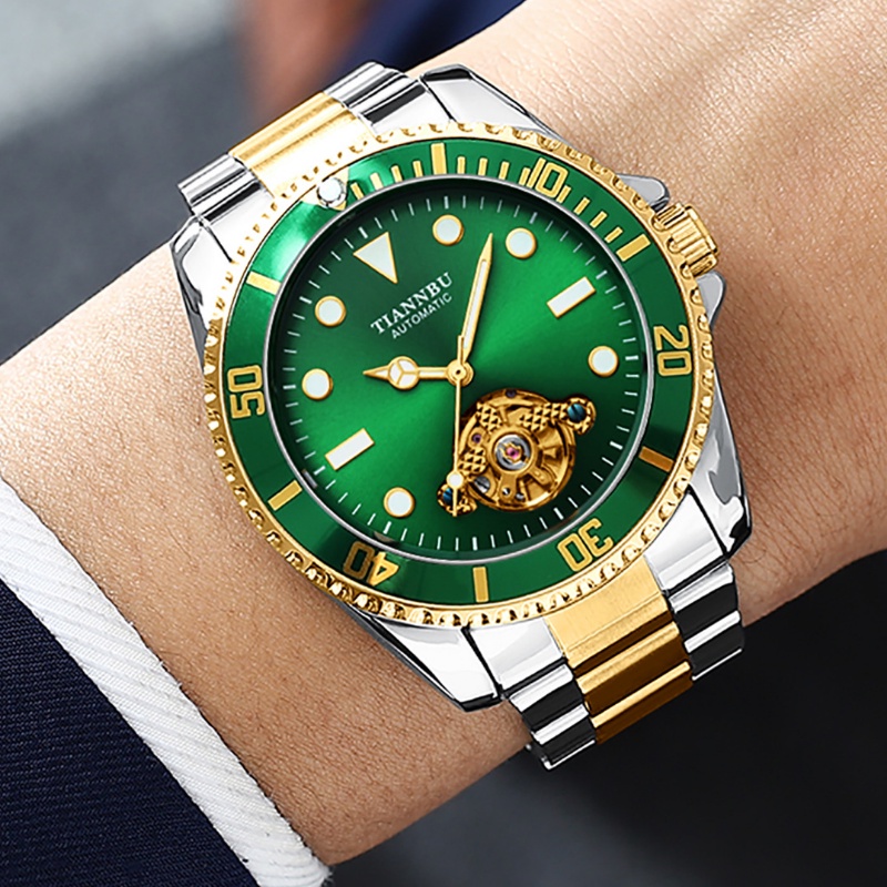 Tiannbu Tianbo Relógio Mecânico Automático Novo Submariner Verde Série