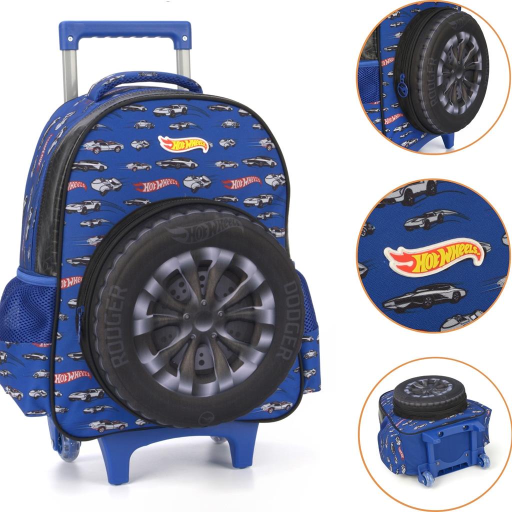 Mochila De Rodinhas Escola Masculina Feminina Infantil Hot Wheels Volta