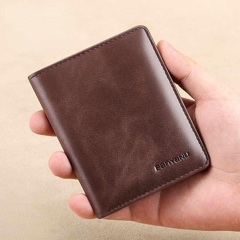 Carteira De Couro Bifold Rfid Simples Curta Vertical Masculina Ultra