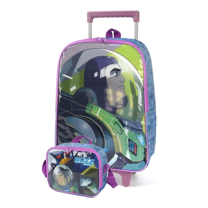 Kit Mochila Rodinha Lancheira Escolar Infantil Menino Toy Story Buzz